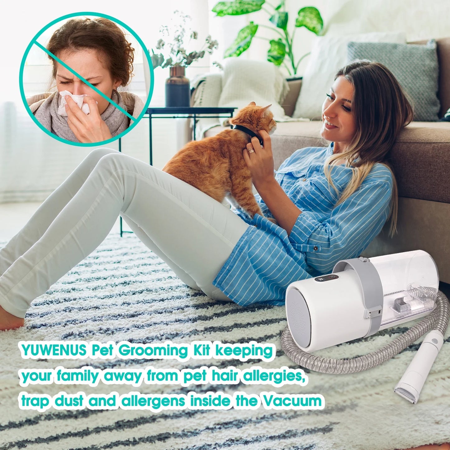 Pet Grooming Kit & Vacuum, 11Kpa Low Noise Pet Groomer Vacuum Suction with 3 Suction Mode, 5 in 1 Dog Vacuum, 2.5L Dustbin for Dogs, Cats and Other Animals